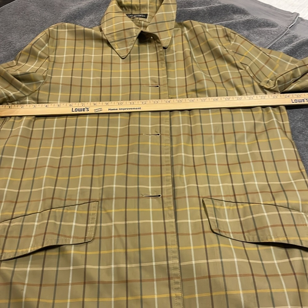 Vintage Brooks Brothers Women's Button Jacket Trench Mid Length, Beige Plaid, Lg - Picture 8 of 16